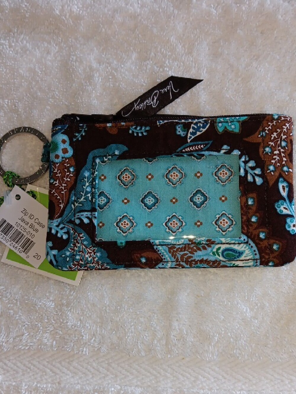 Vera Bradley Java Blue Paisley Zip ID Case in Turquoise & Brown